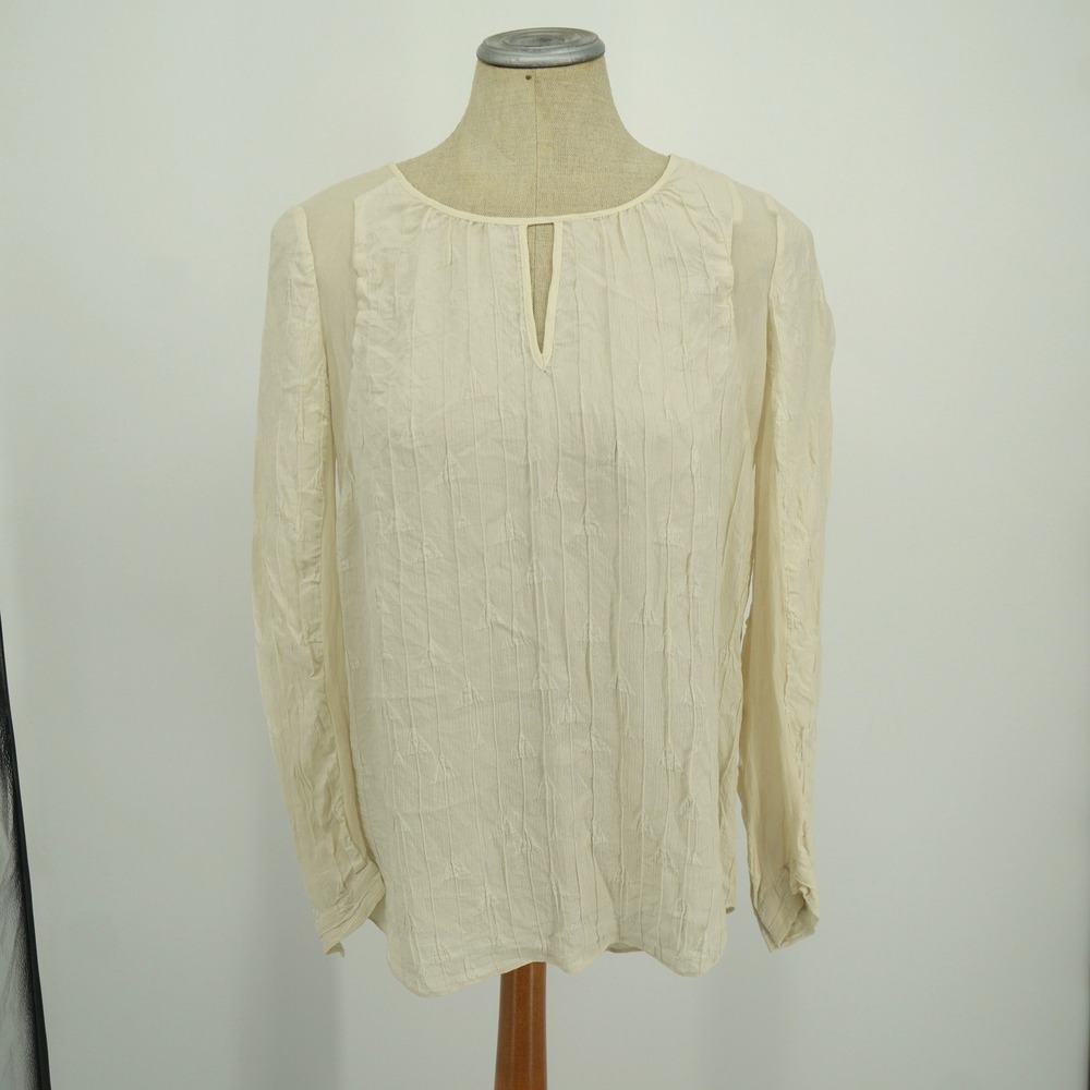 Rebecca Taylor Silk Blouse 0 Cream Ivory Long Sleeve Keyhole Jacquard Top